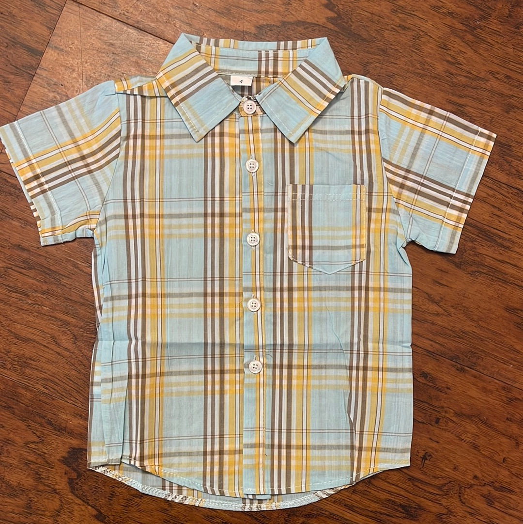 Boys Mint Plaid Button Up