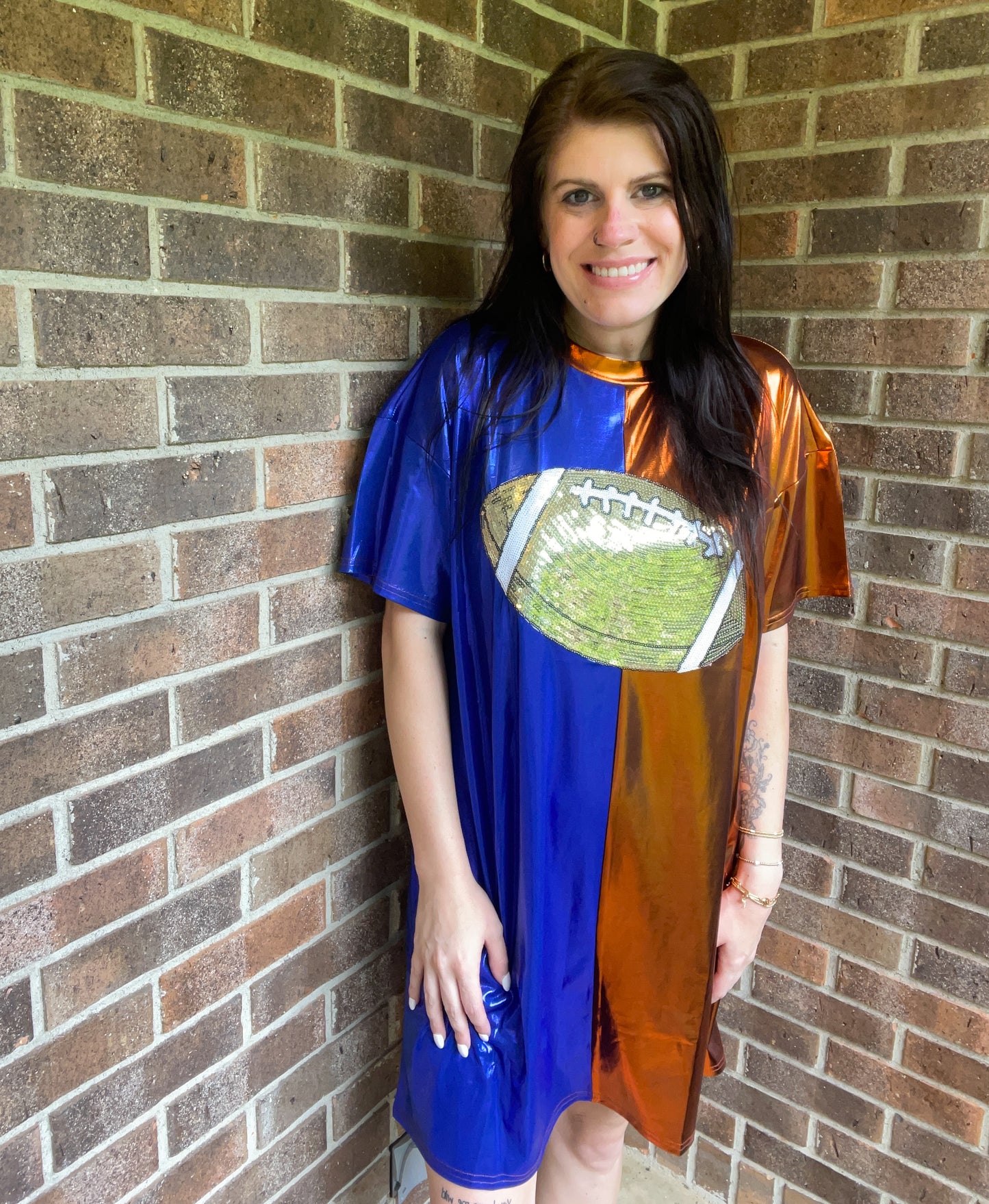 Metallic game day sequin Tshirt dress