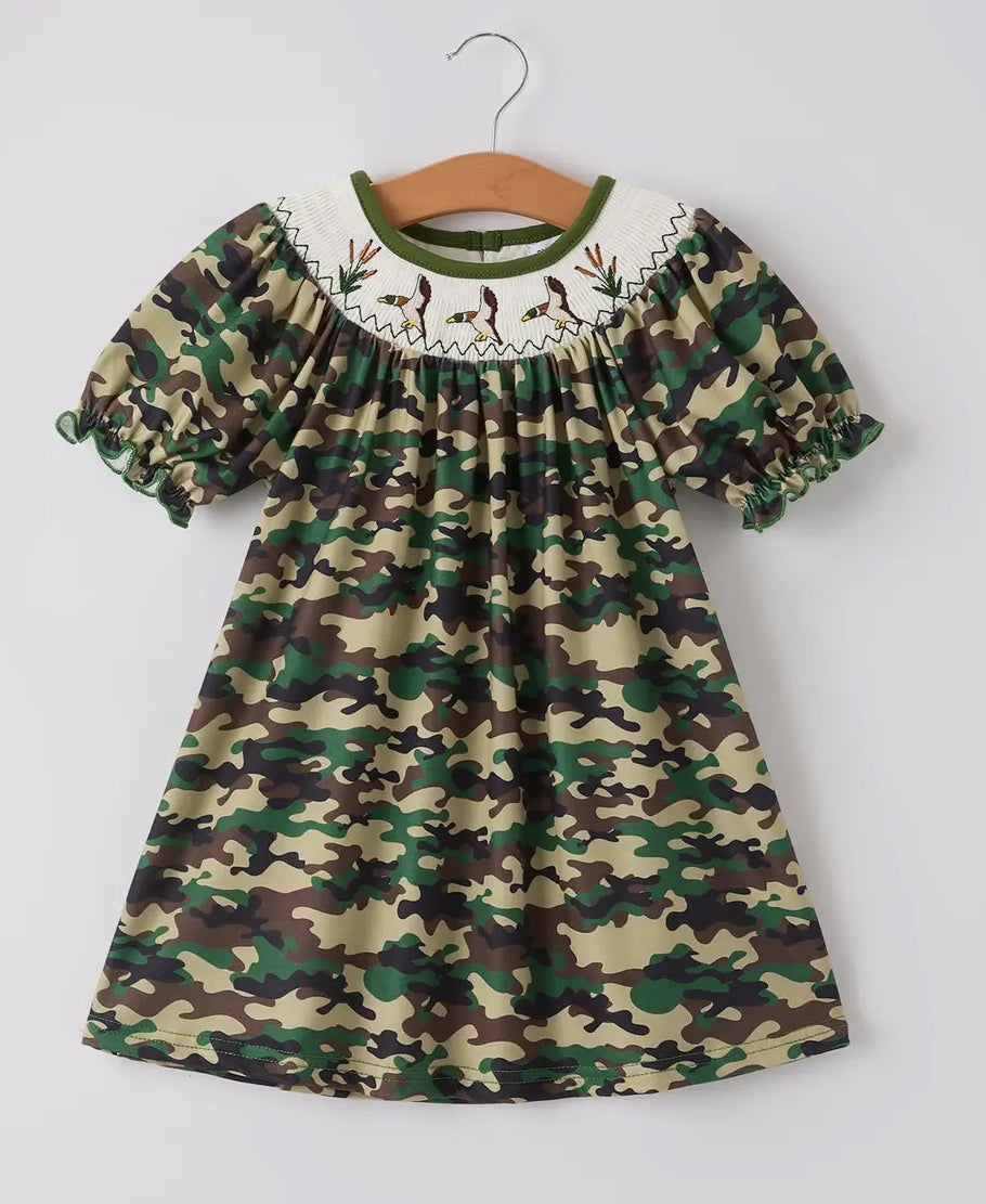 Camo Duck Smocked Dress