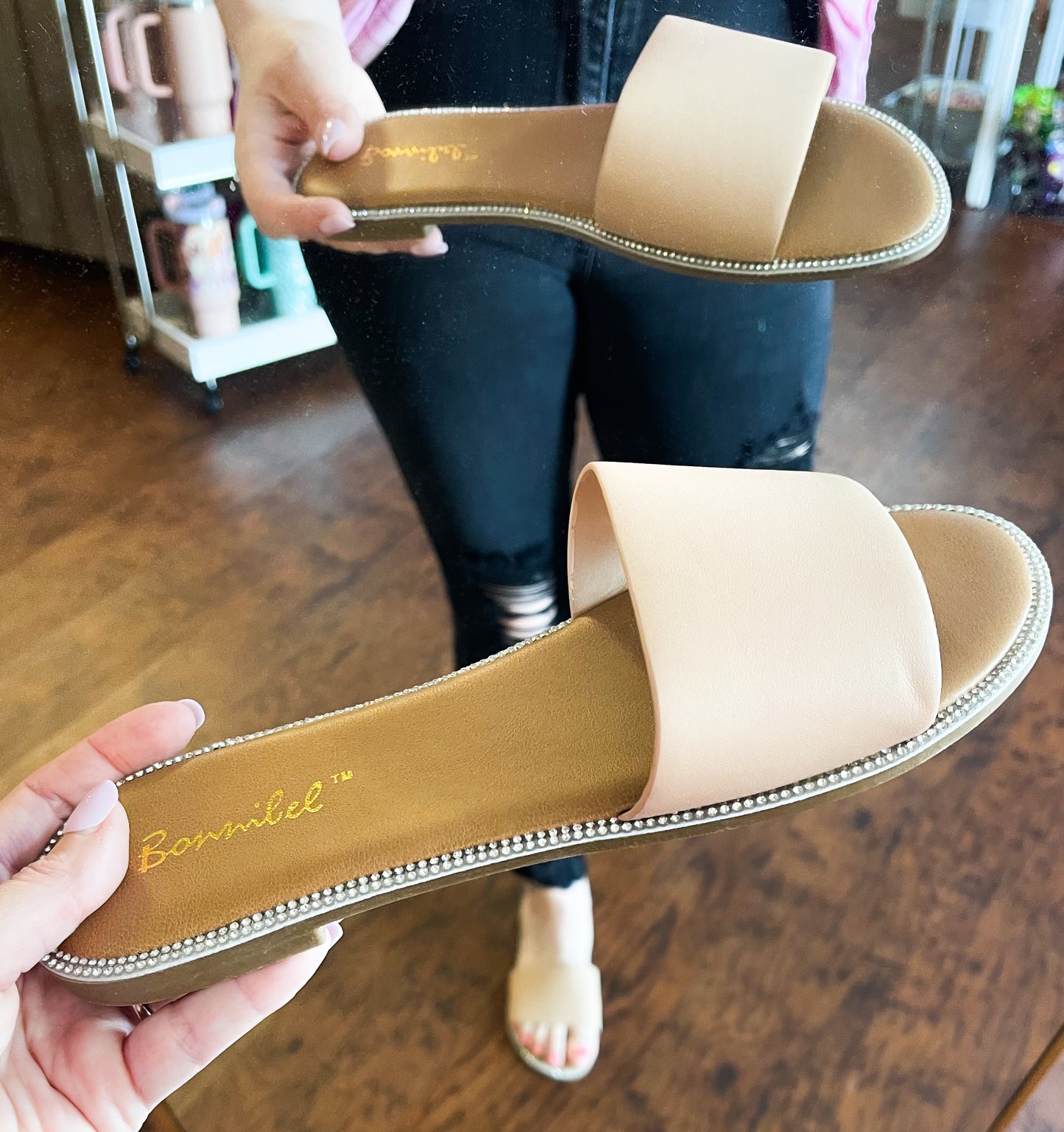 Jeweled Edge Slide in nude