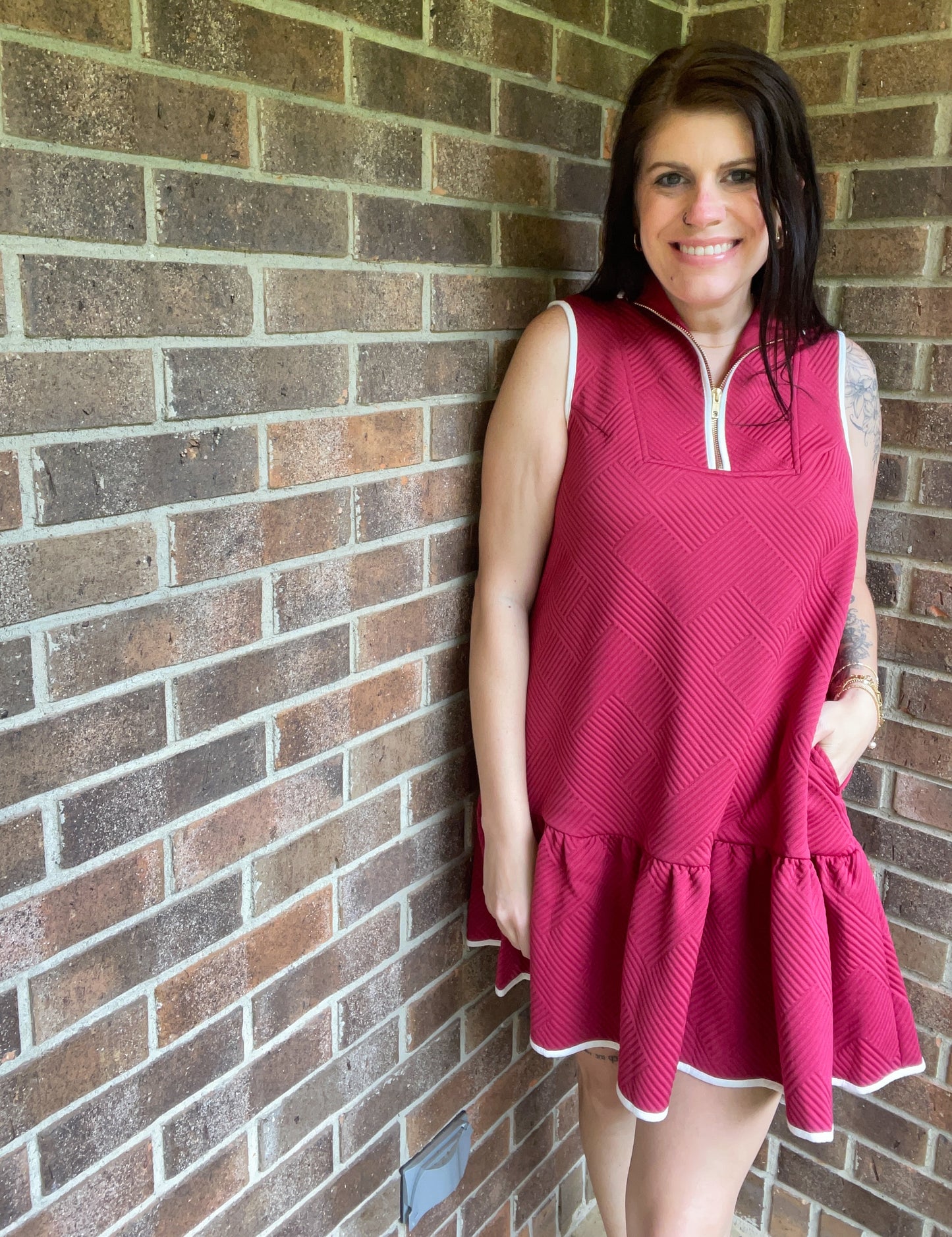 Jacquard Half Zip Mini Dress