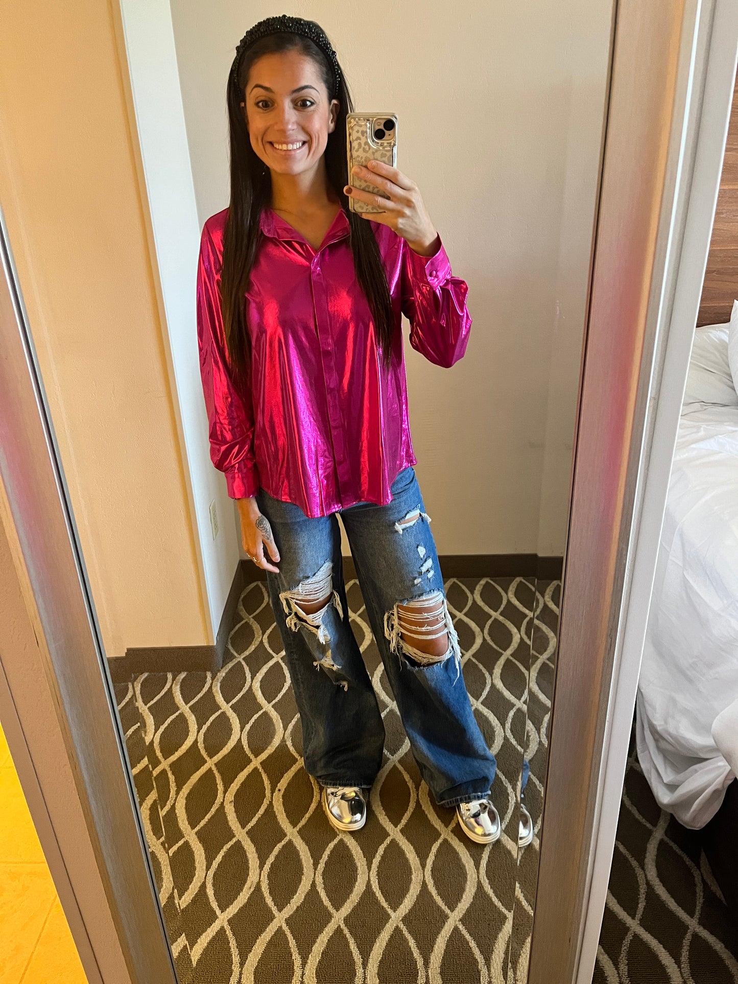Metallic Barbie Button Up