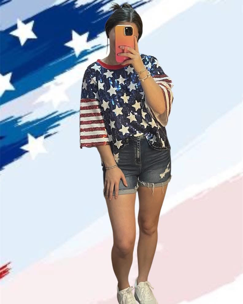 Simply Southern Sequin Flag top