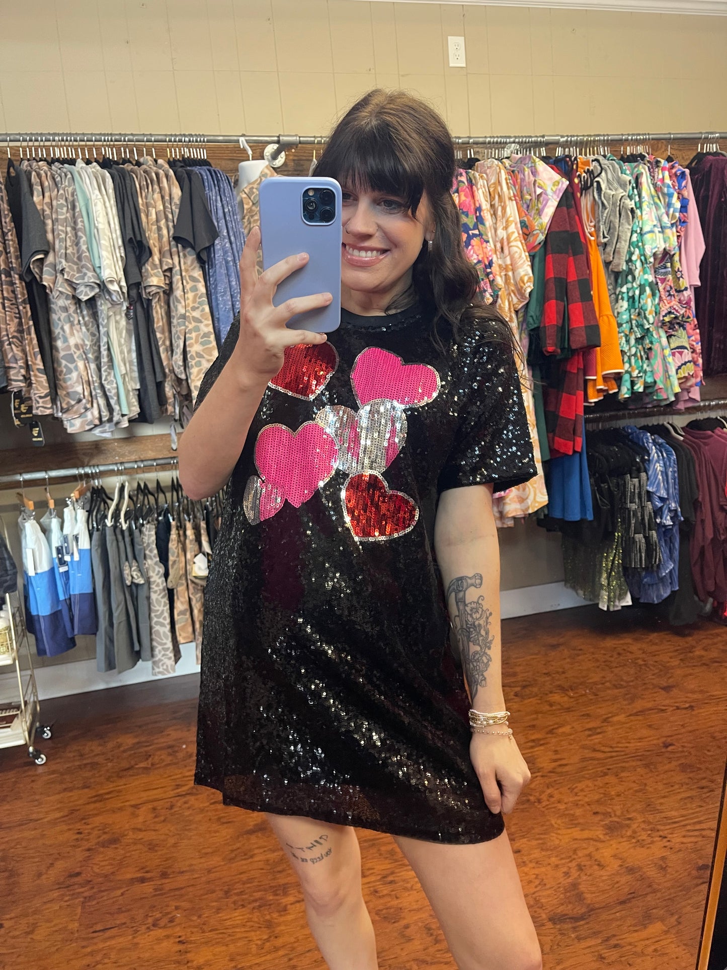Simply Southern Sequin Heart T-shirt dress