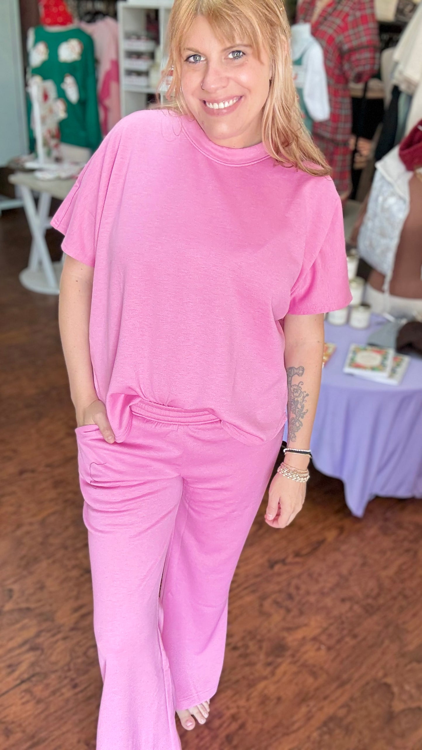 Scuba Round Neck Set in Pink