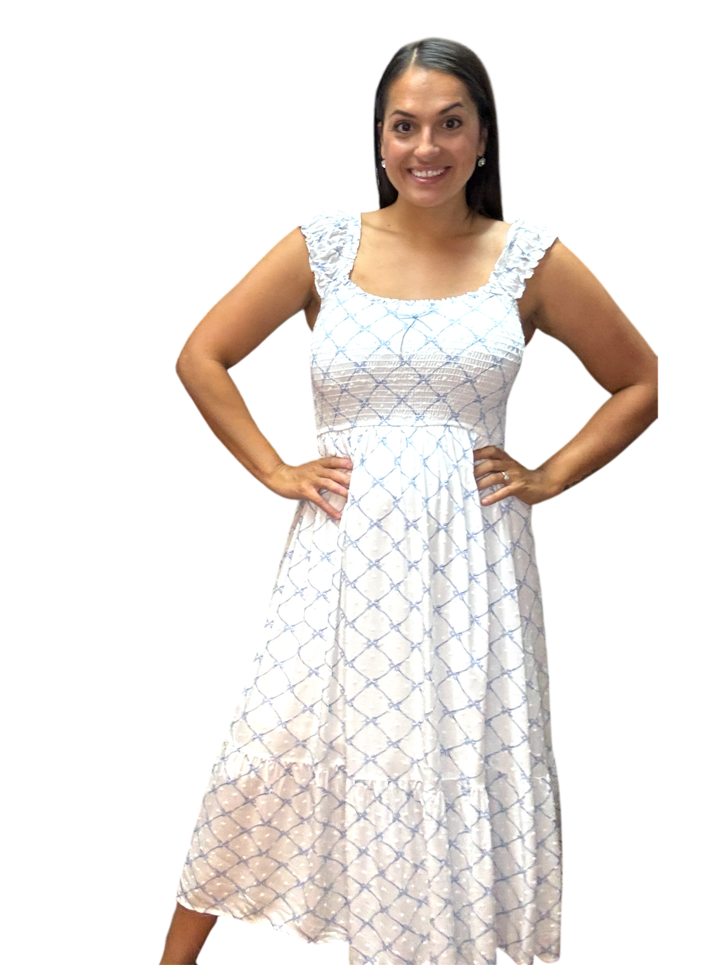Bella Blue Bow Smocked Midi
