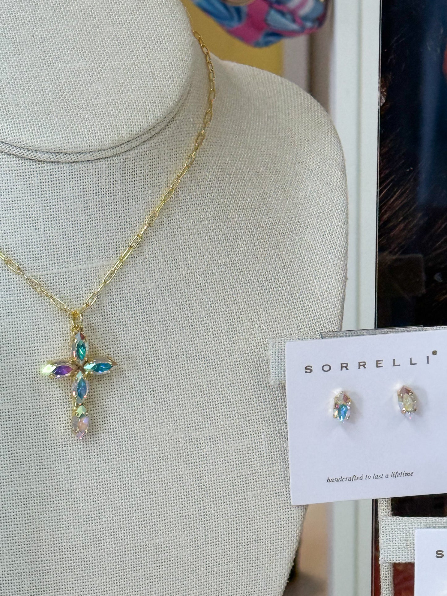 Sorrelli Clarissa Cross Necklace in Crystal Aurora Borealis