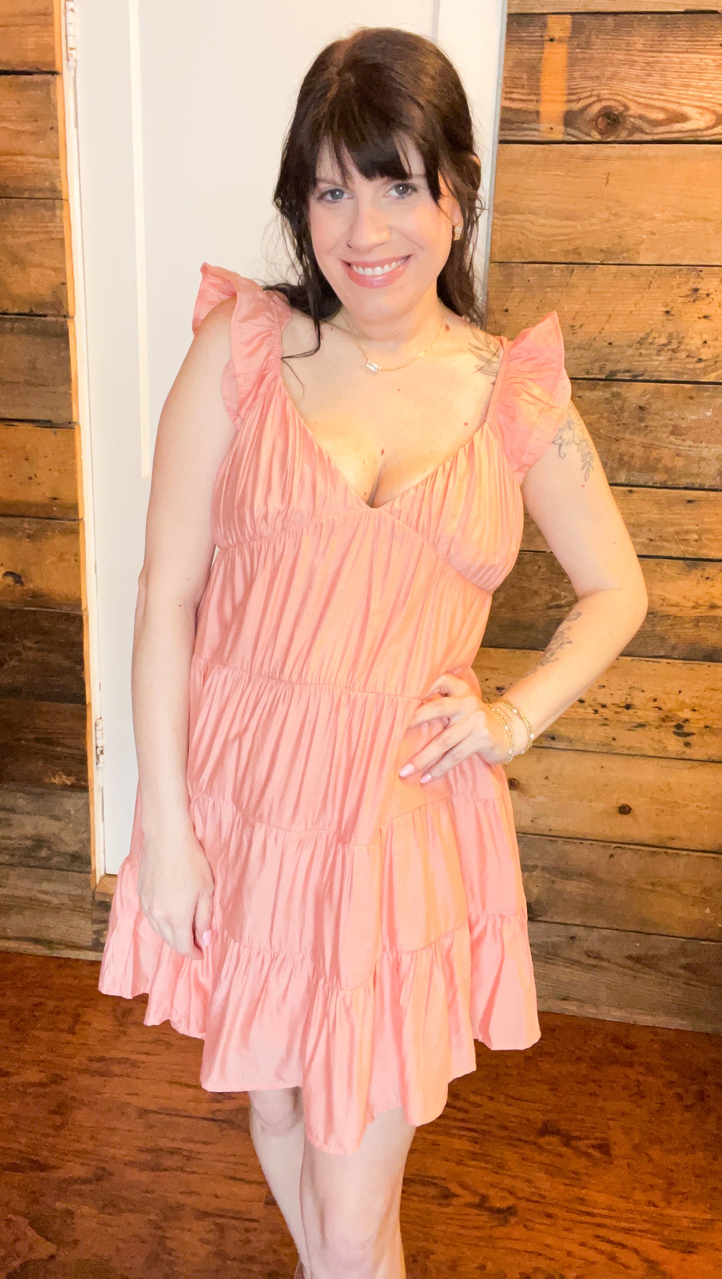 Coral Tiered Babydoll Dress