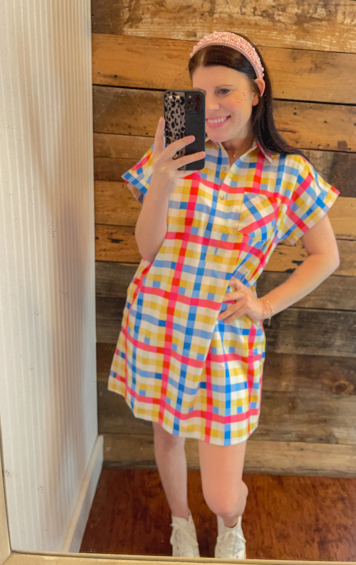 Entro Pink & Blue Plaid Dress