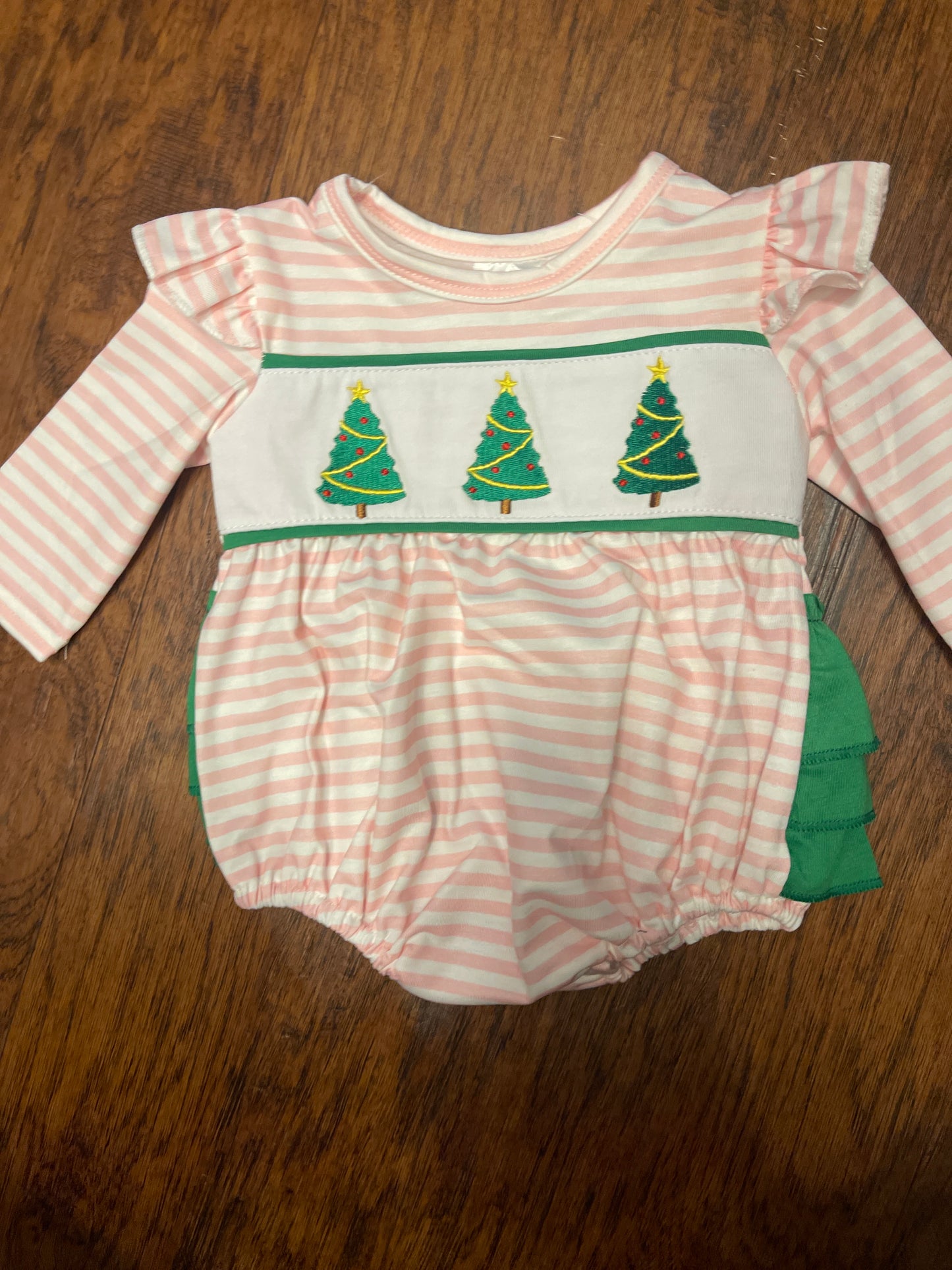 Pink Christmas Tree Stripe Ruffle Bubble