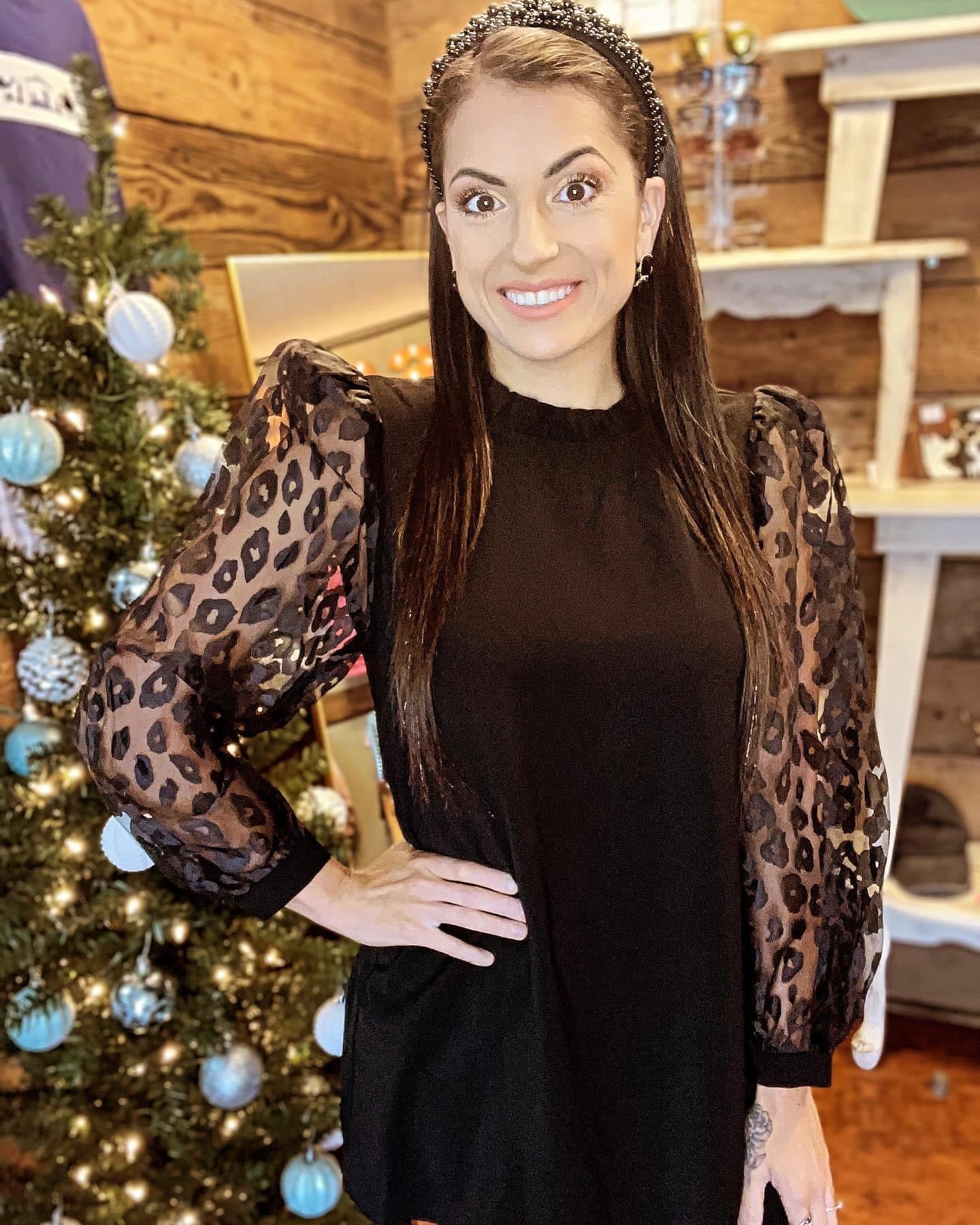 Plus Sheer Sleeve Black Dress