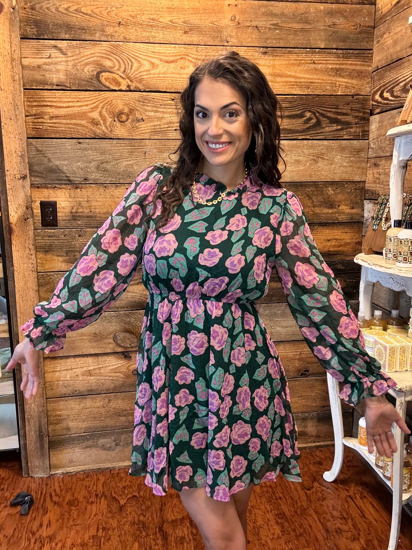 Textured Flower Print Dress