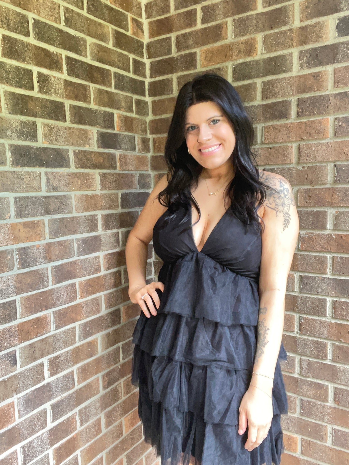 Tiered Frill Tulle Cami Dress In Black