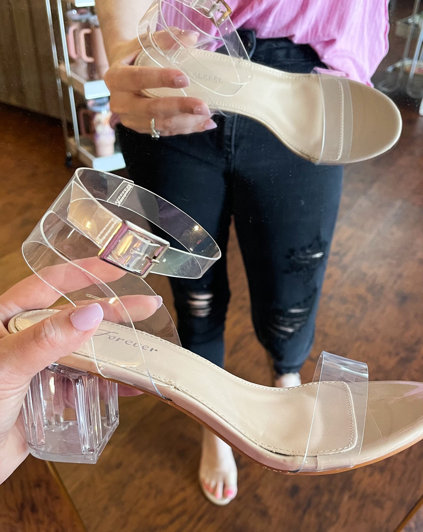 Clear Ankle Strap Block Heels