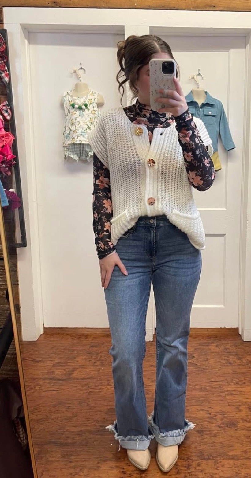 Hi Rise Raw Hem Bell Bottom Jean