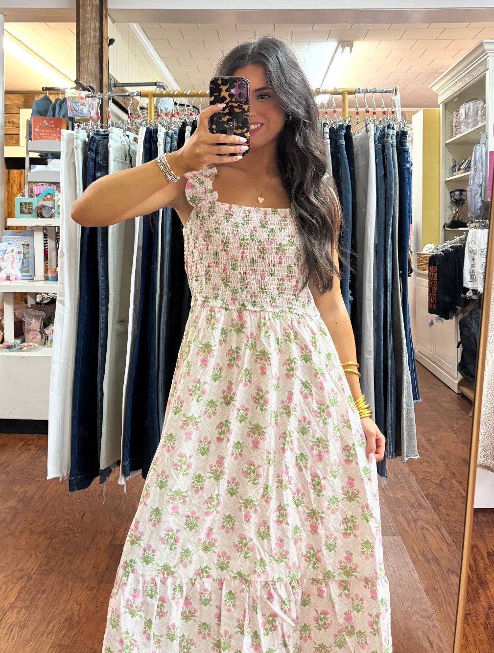Tyla Floral Tile Midi Dress in Pink