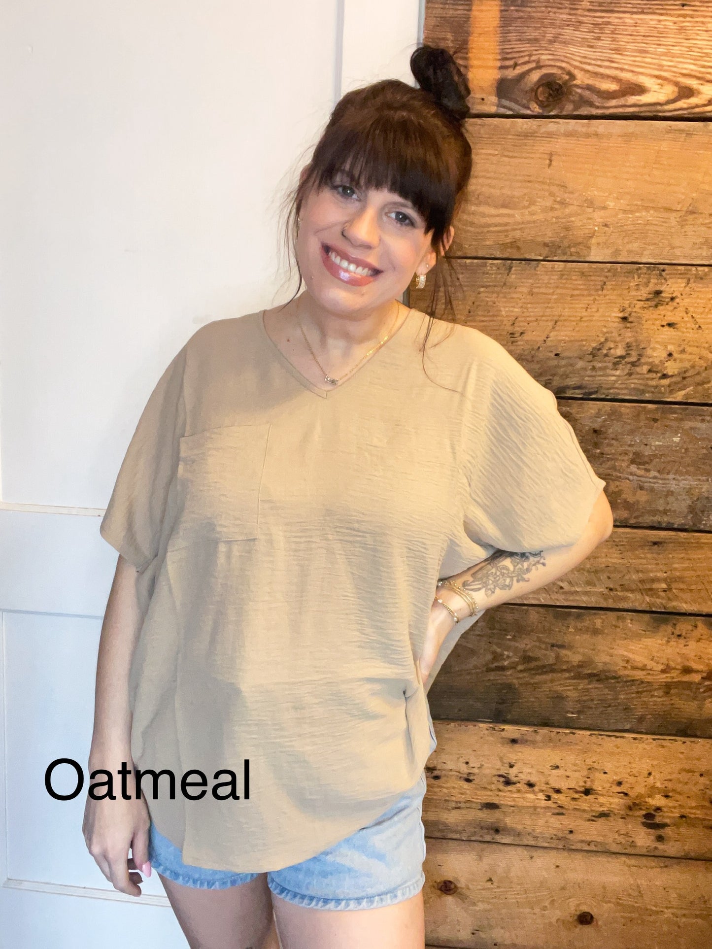 Woven Airflow V Neck Top