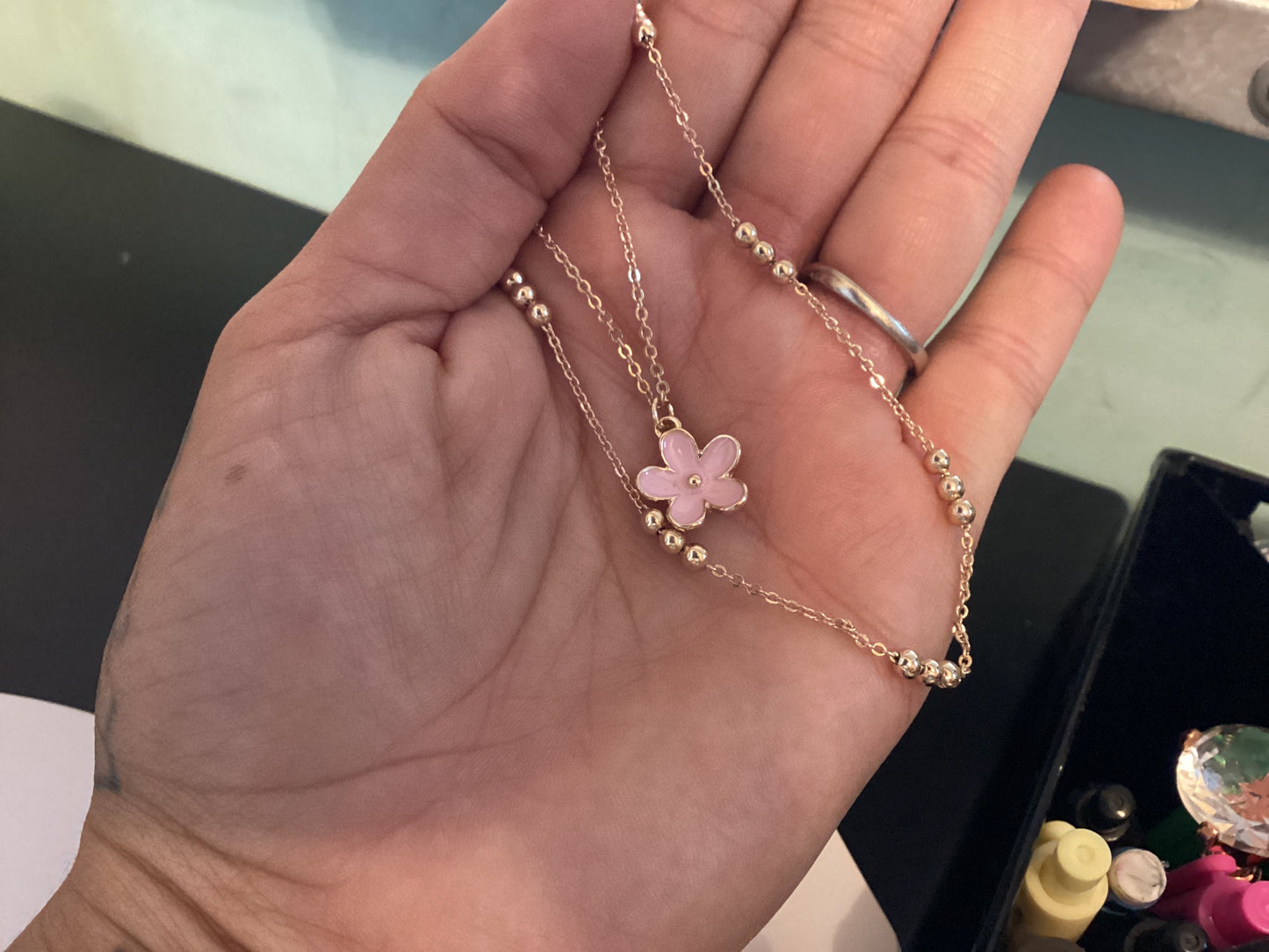 Pink Daisy layer necklace
