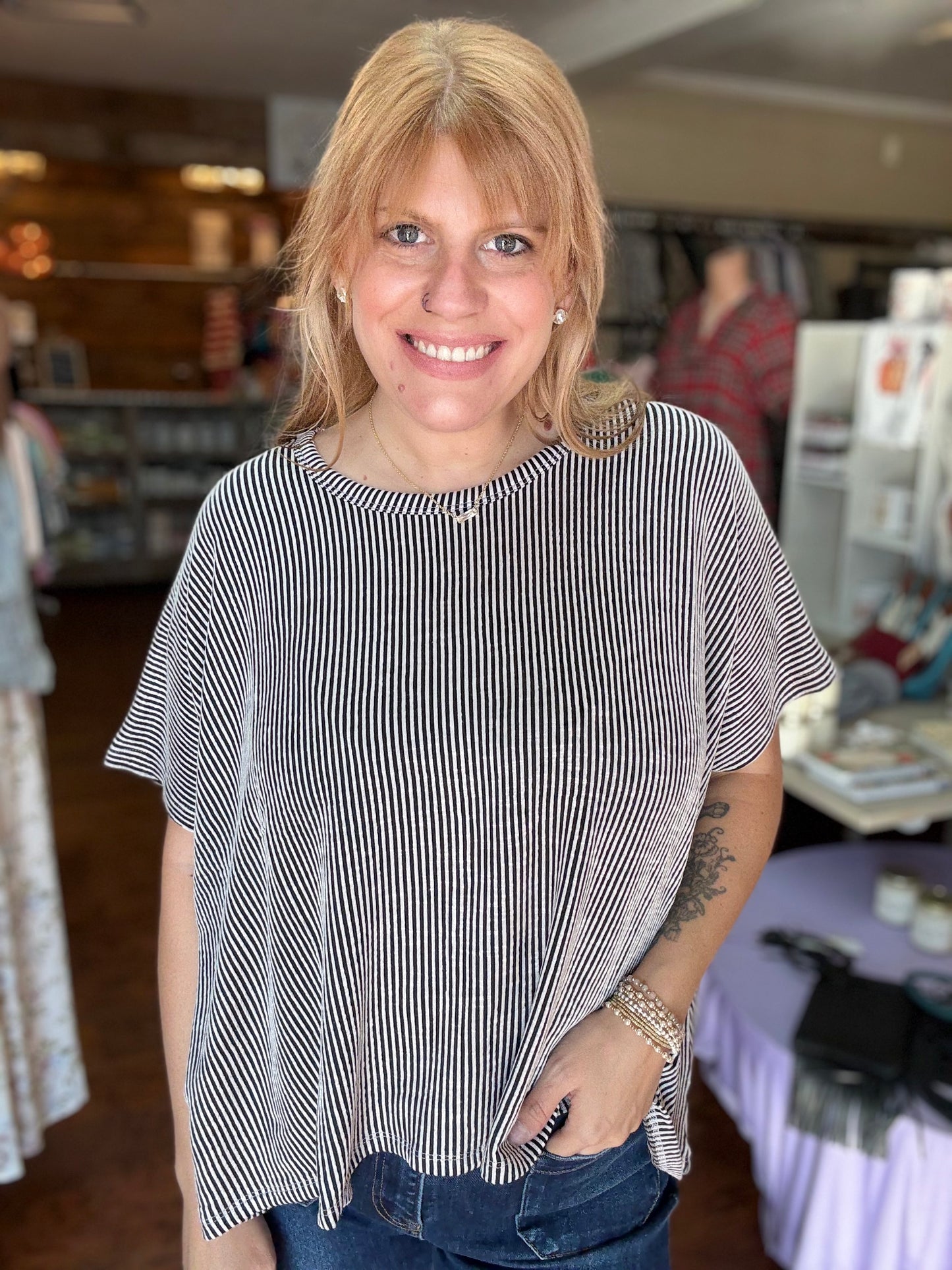 Two-tone Corded Top in Black