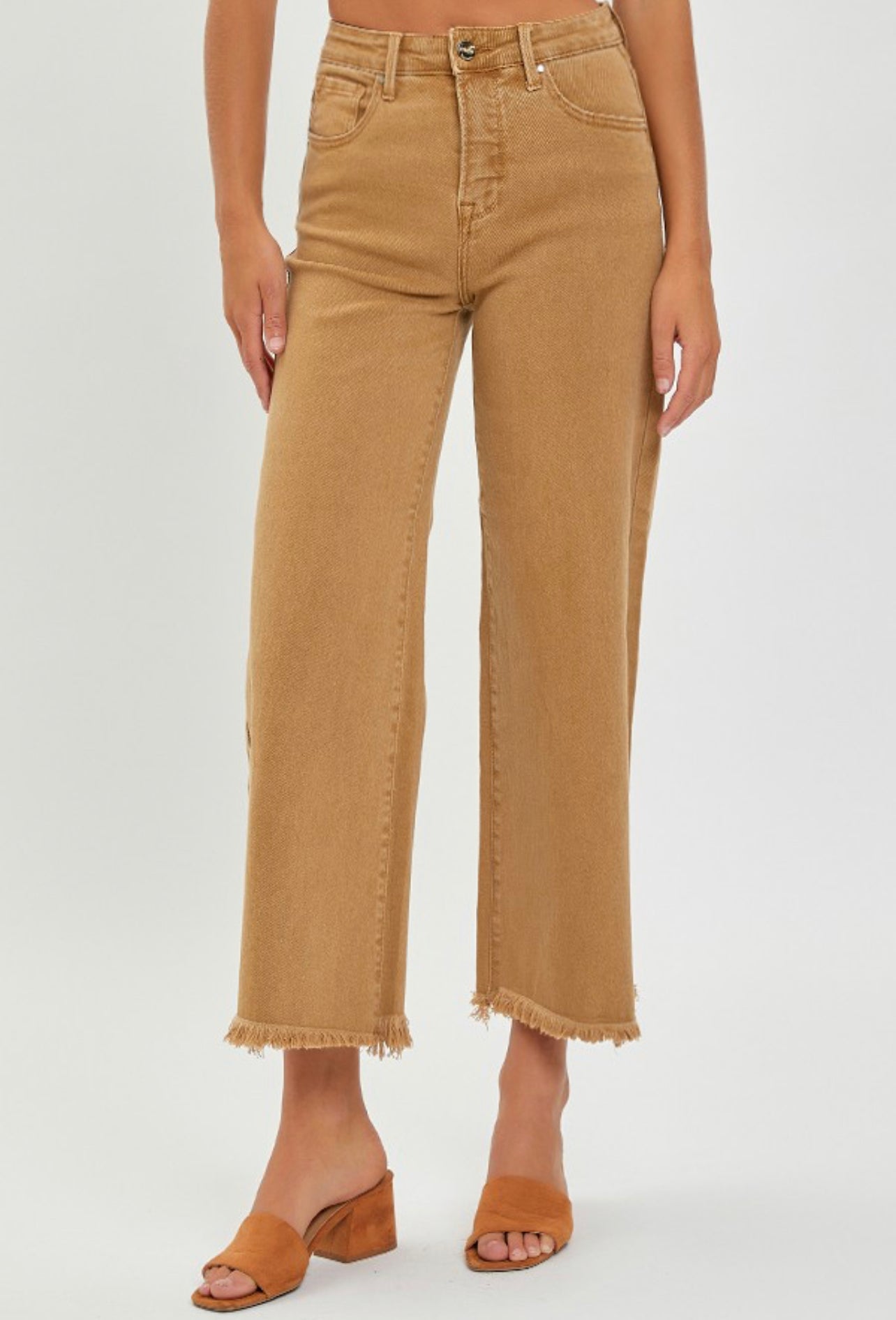 Risen Plus Frayed Hem wide Leg Jeans