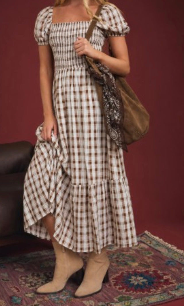 Emily Gingham Smocked Midi Dress