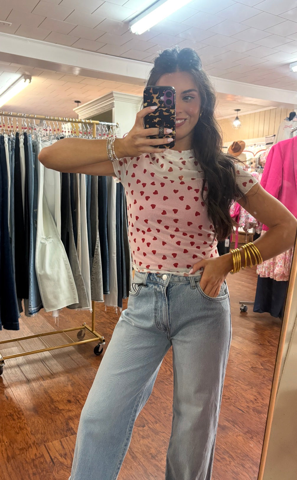 Mesh Short Sleeve Heart Top