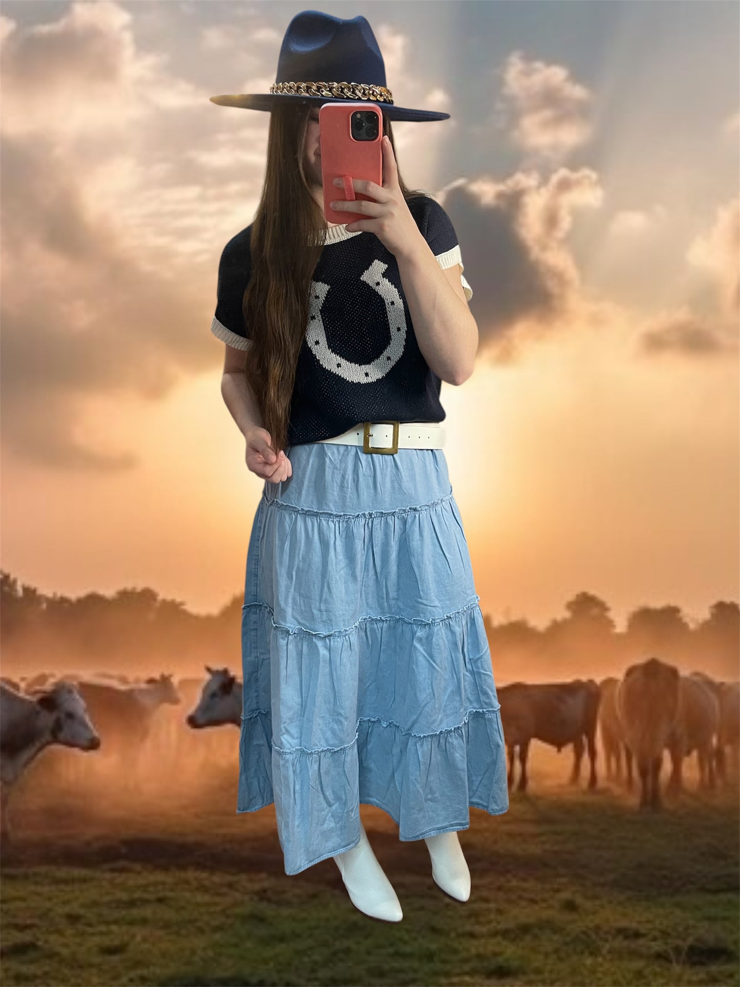 Chained Strap Wide Brim Hat in Navy