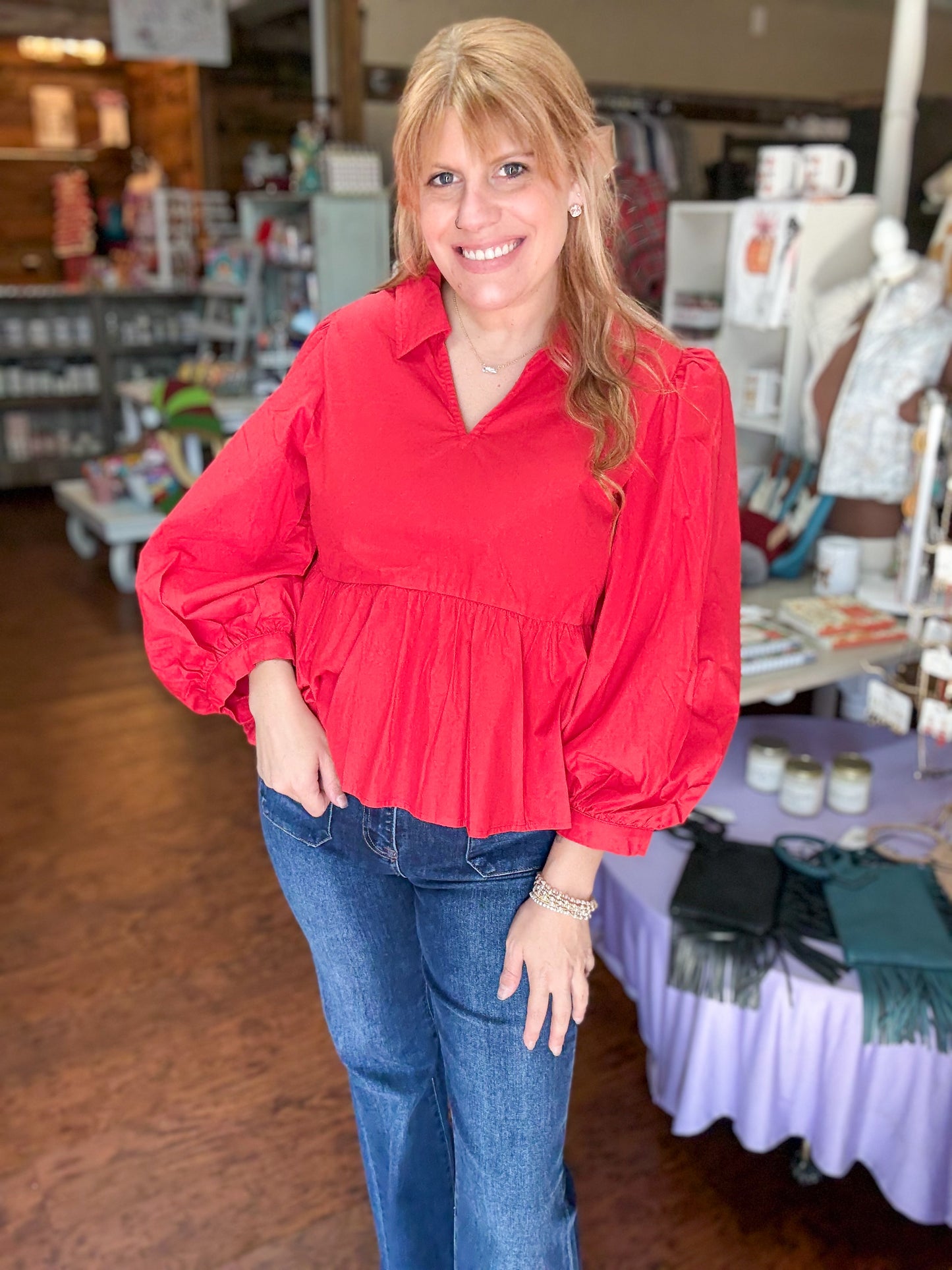 Anna Gail Peplum top in Red
