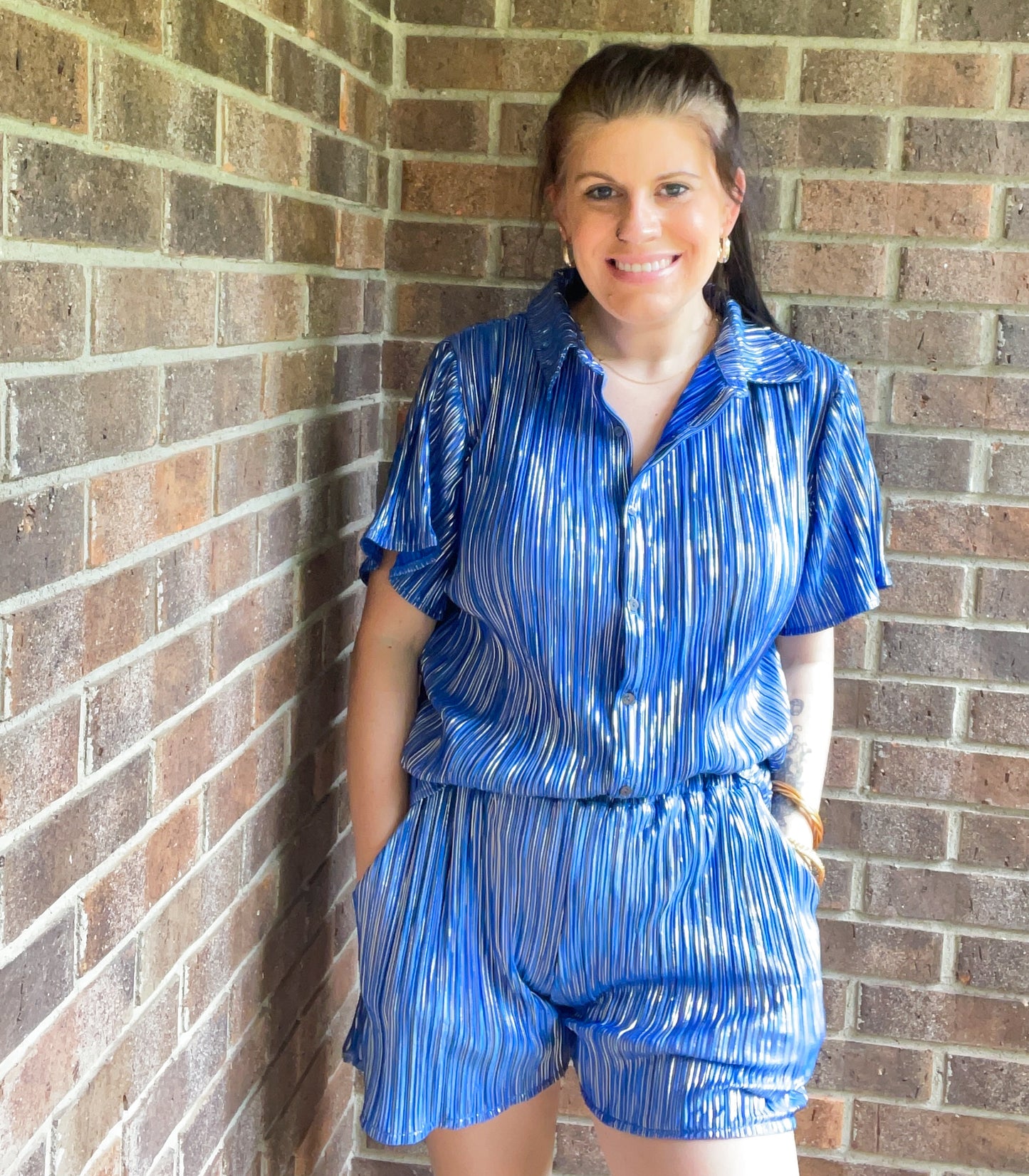 Royal Blue Metallic Shorts set