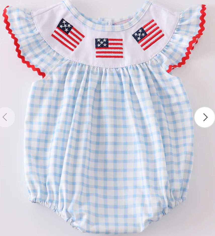 Patriotic embroidered Baby Girl bubble