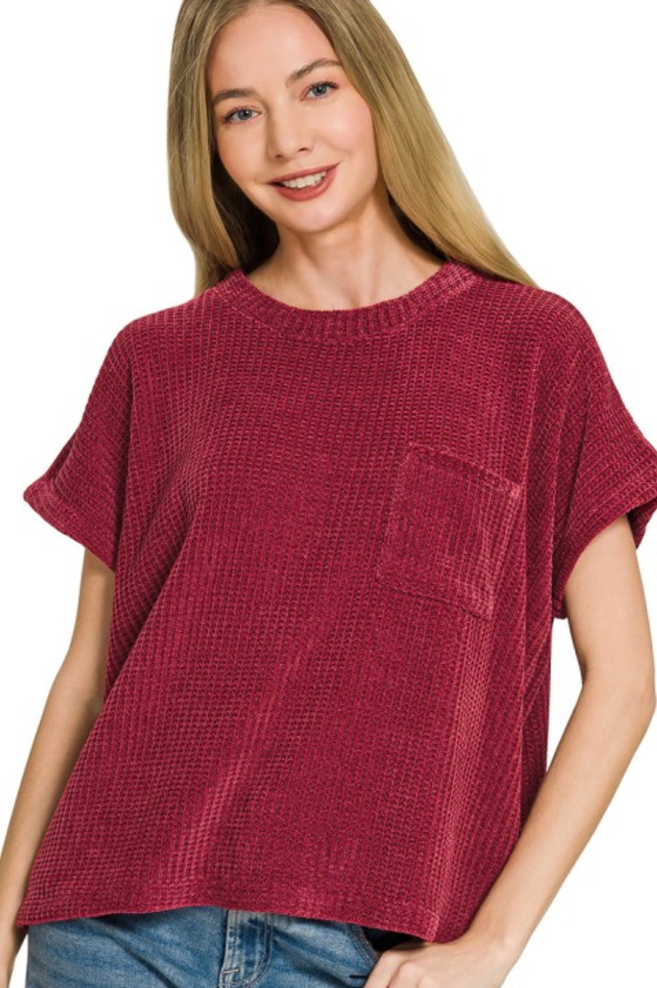 Meghan Chenille Top in Dk Burgandy