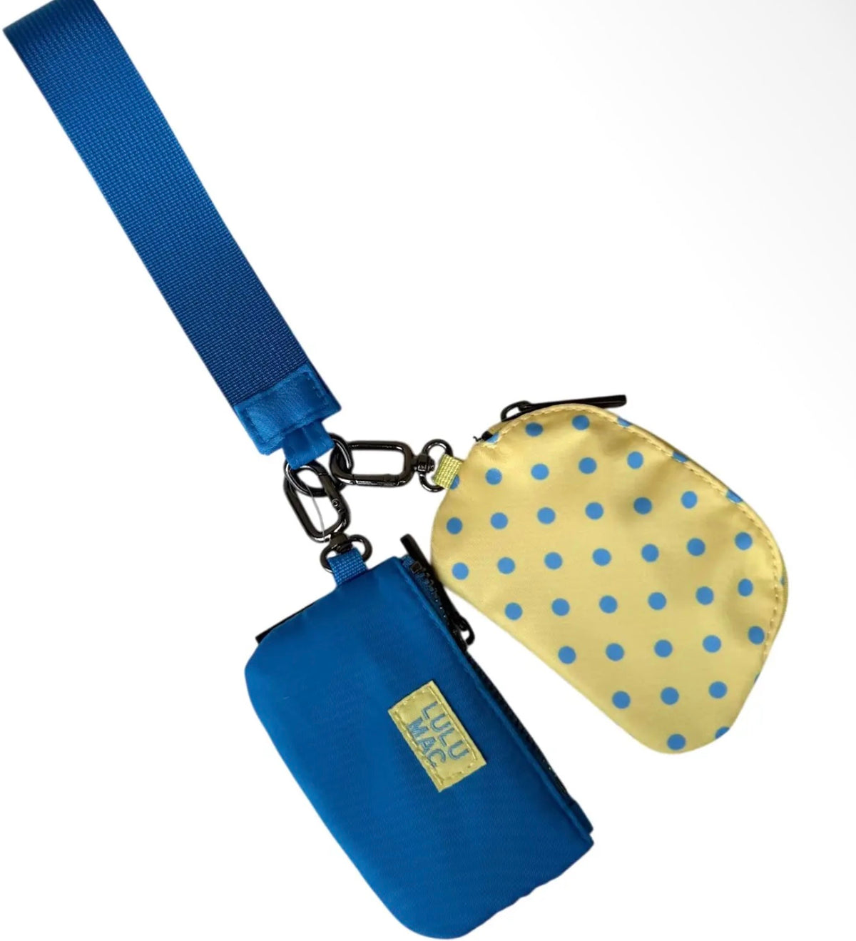 Lulu Mac Double Pouch Wristlet Yellow/lg blue polka dots