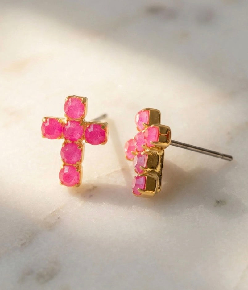 Sorrelli Carly Cross Stud Earrings in electric pink*