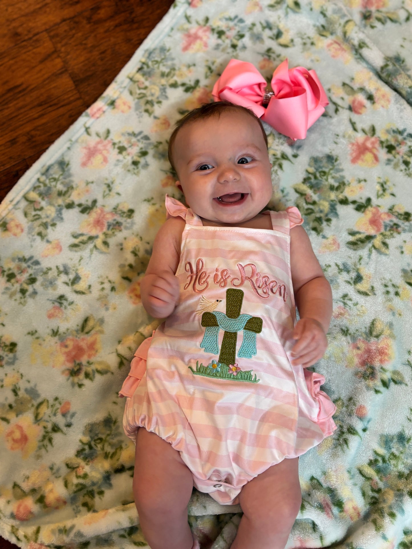 Pink He Is Risen Embroidery Cross Bubble