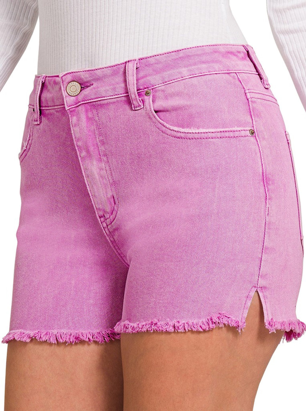 Zenana Acid Wash Frayed Cutoff Shorts Mauve