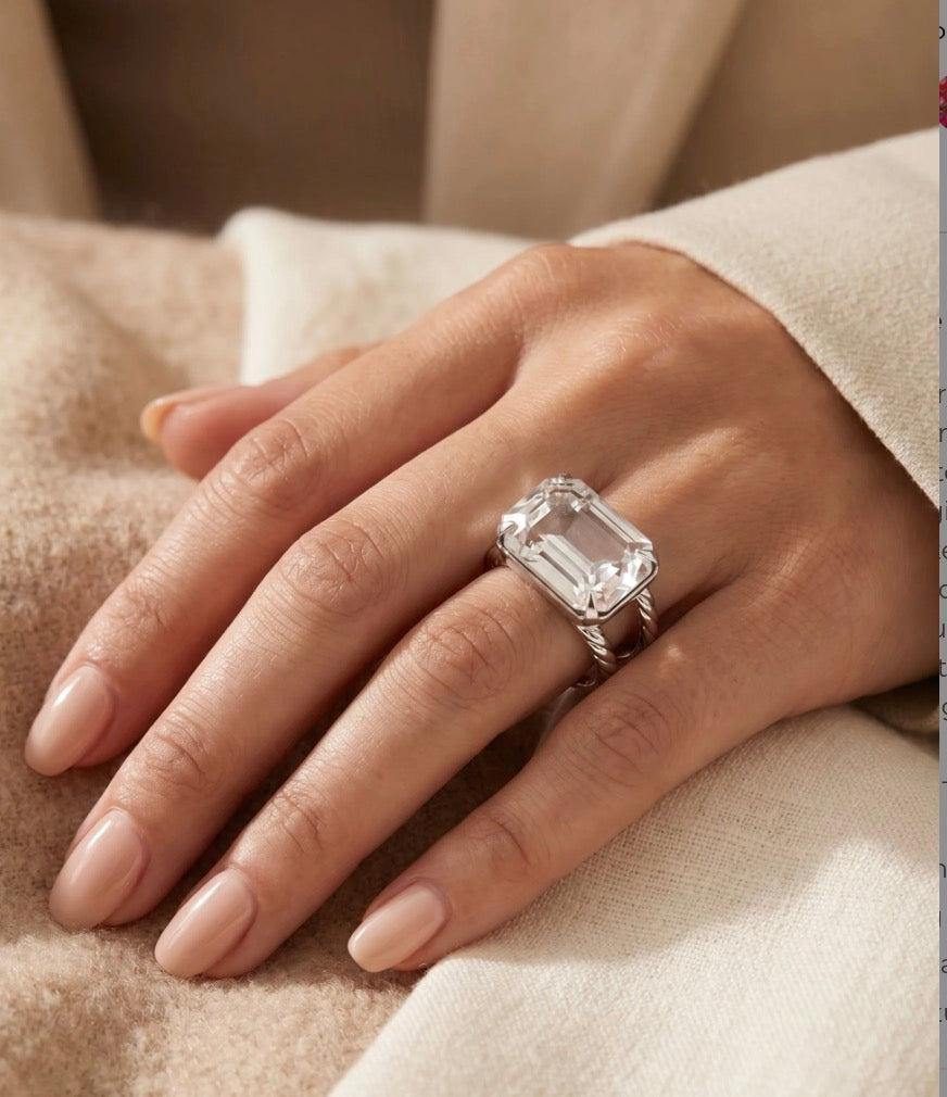 Sorrelli Emerald Cocktail Ring in Silver and Crystal*