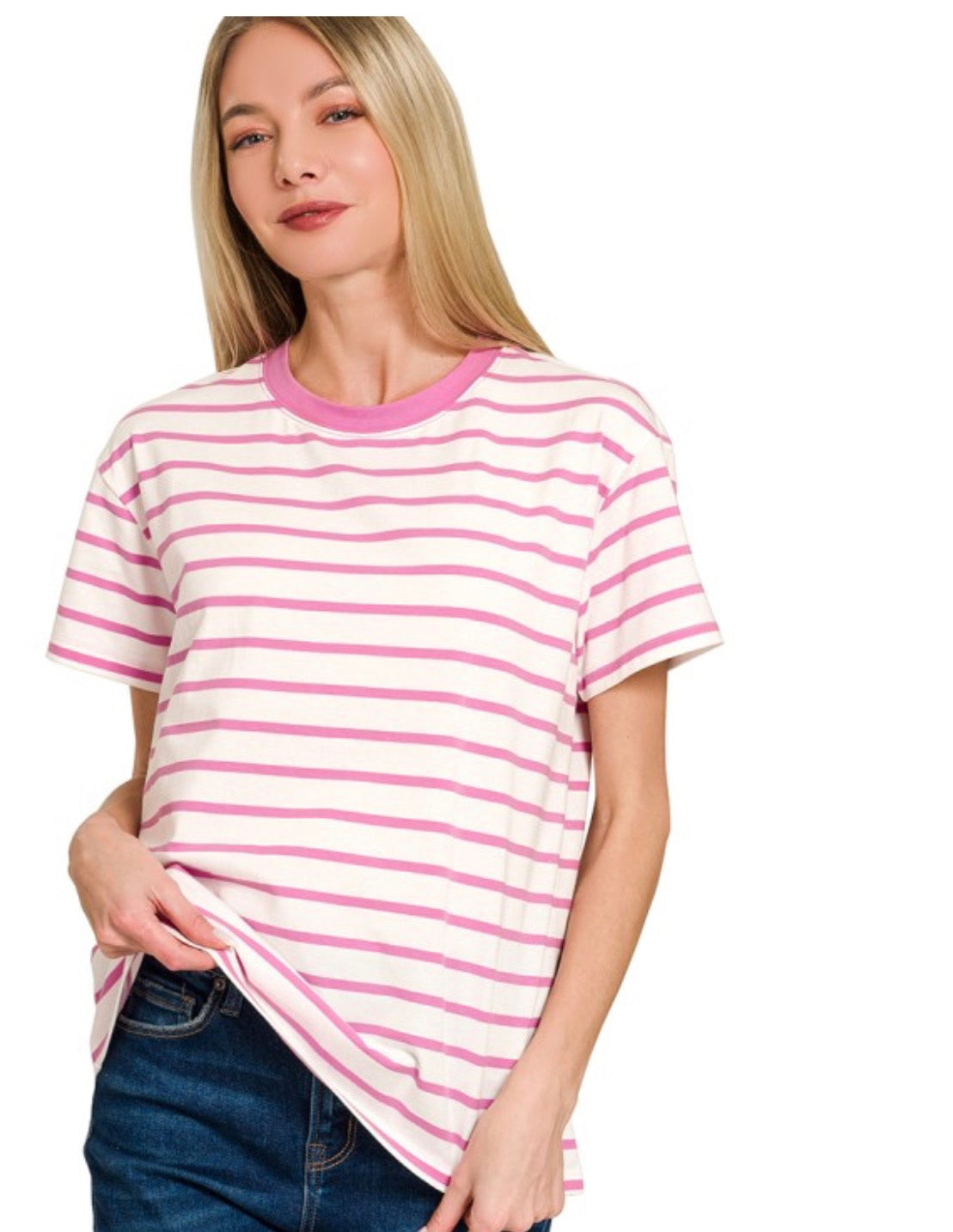 Everyday Everly Striped Tee Candy pink