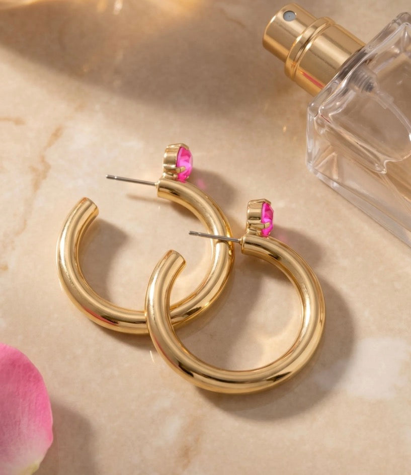 Sorrelli Keeley Studed Hoops in Electric Pink*