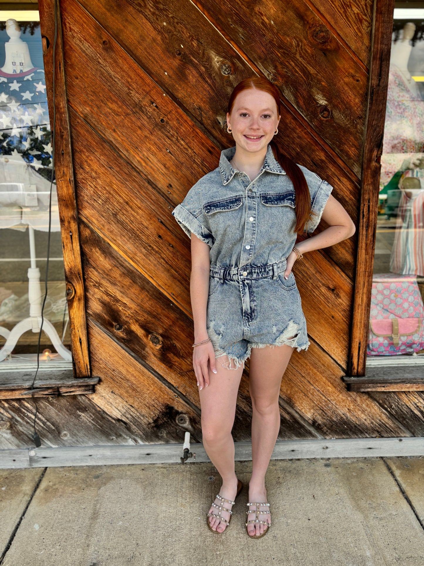 Distressed Denim Romper