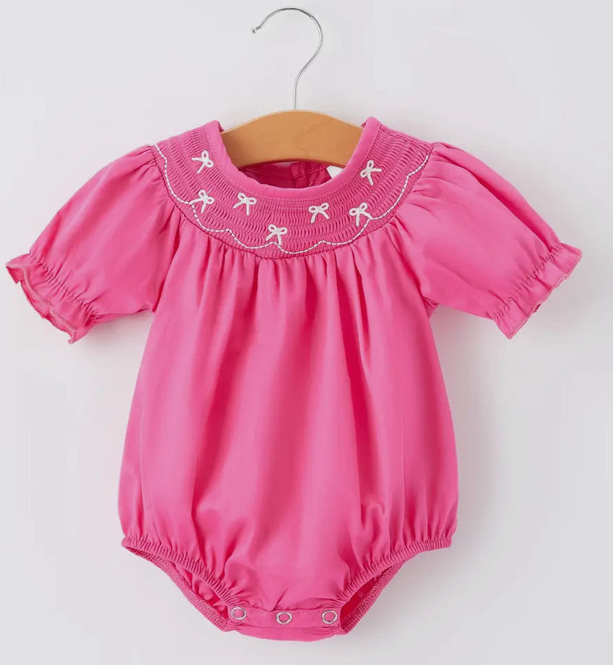 Hot Pink Bow Smocked Bubble