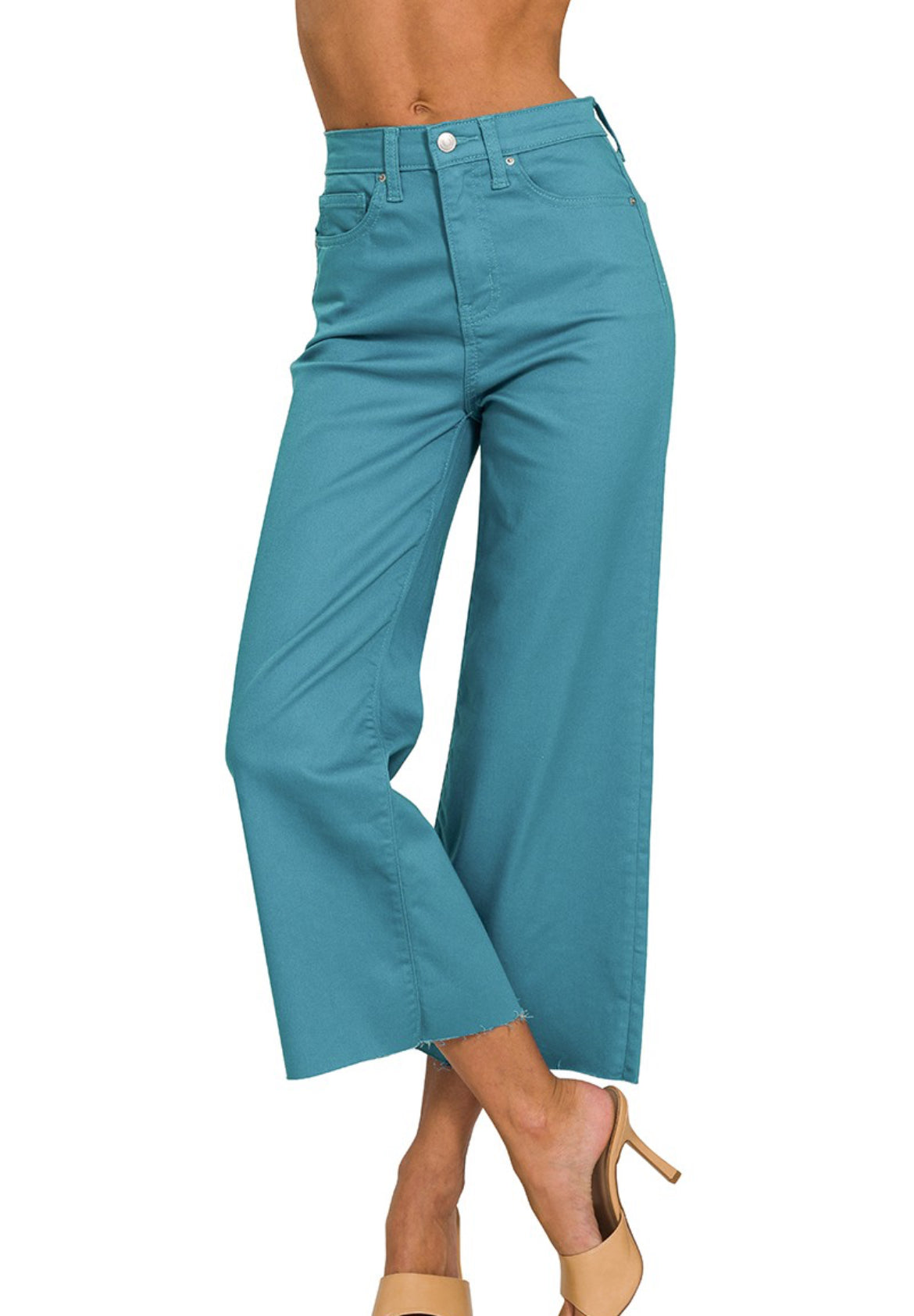 High-Rise Cropped Color Jeans Zenana