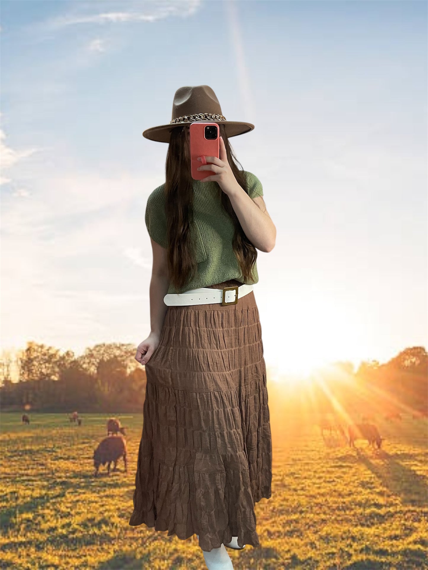 Chained Strap Wide Brim Hat in Khaki