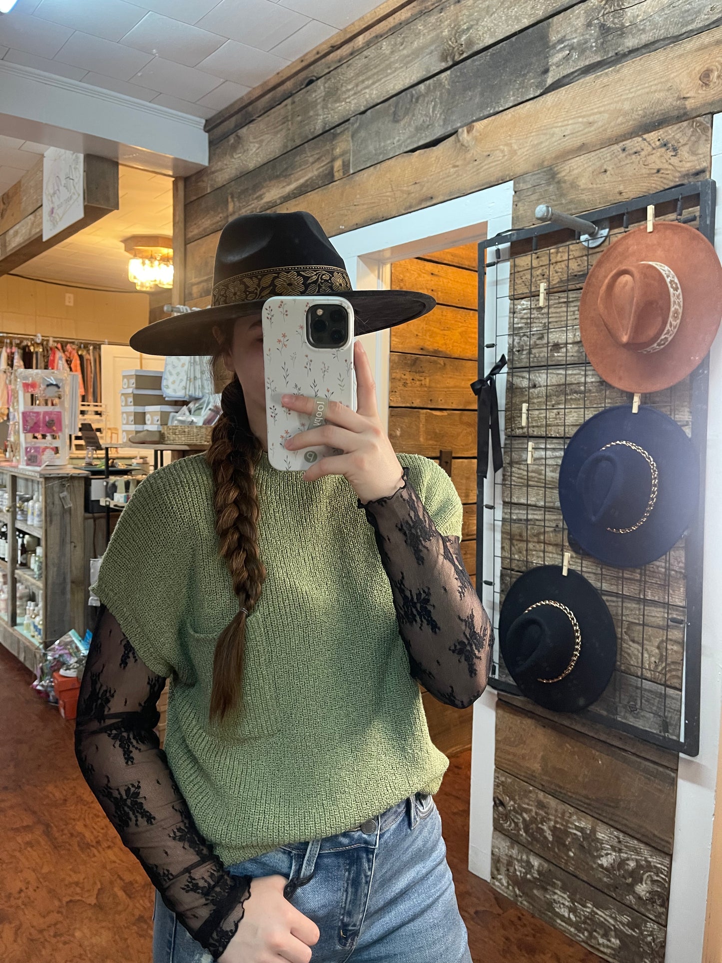 Wildflower Banded Wide Brim Hat in black