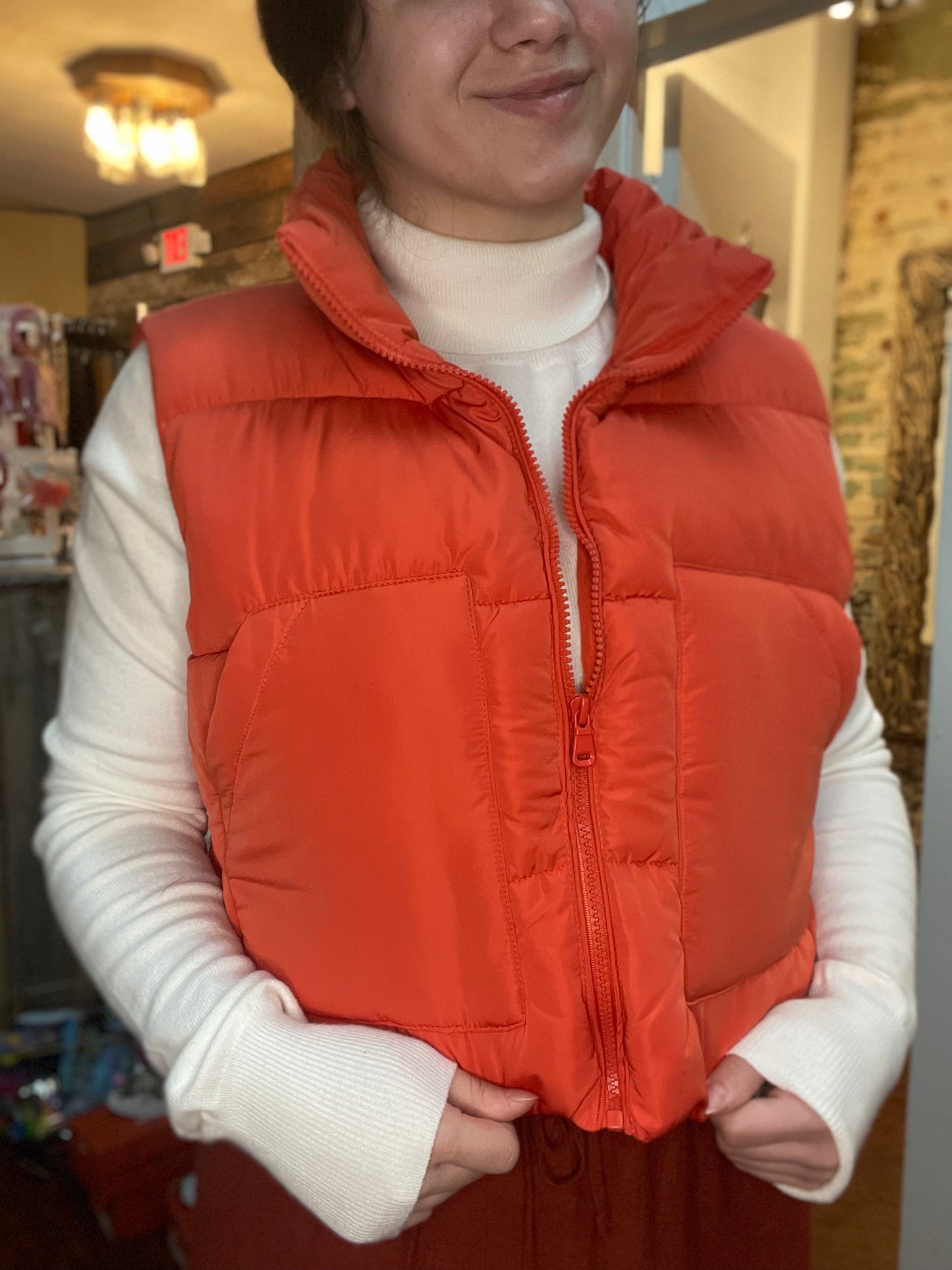 Puffer Vest With Pockets Tomato