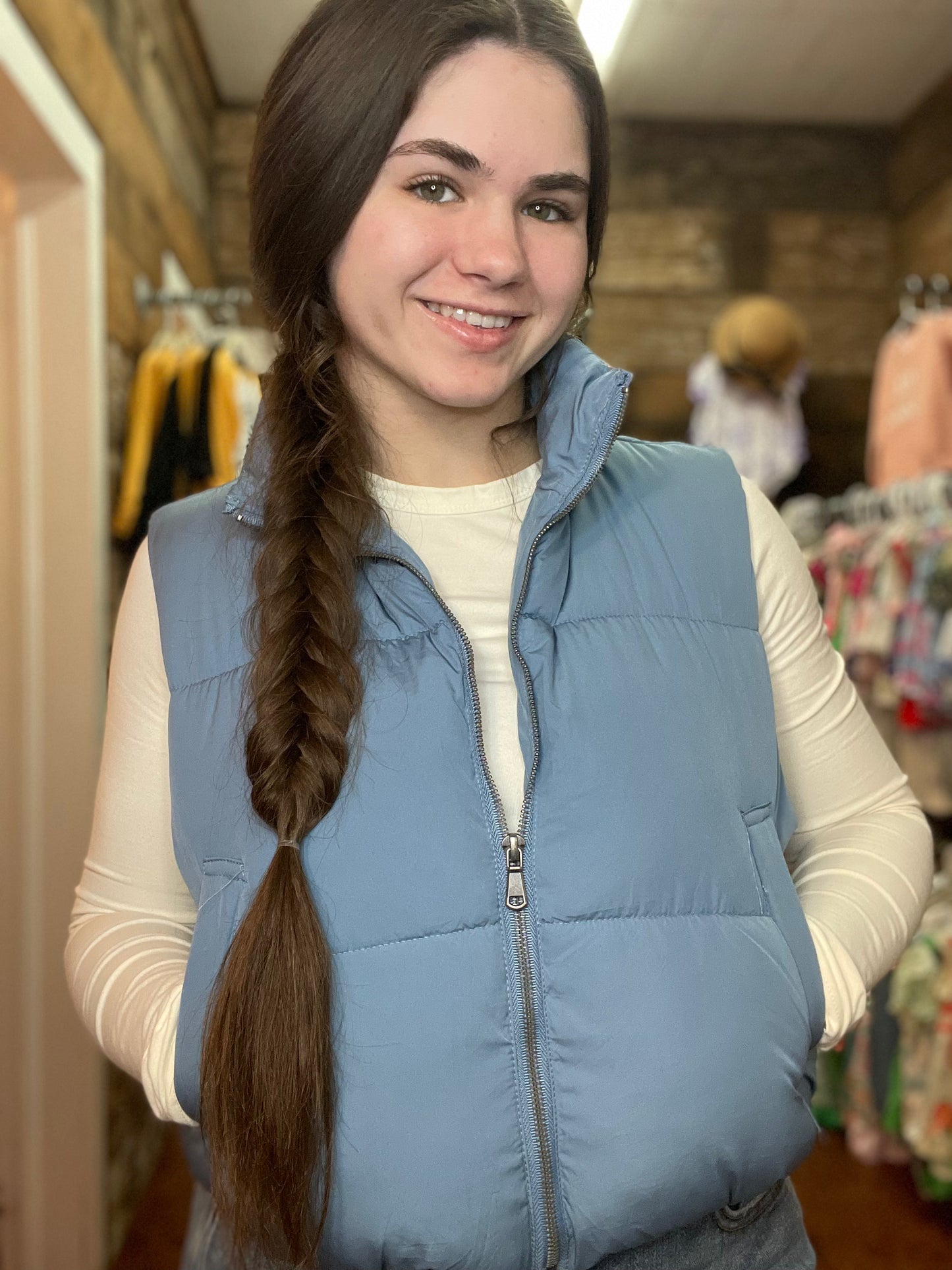 Puffer Vest in Grey Blue