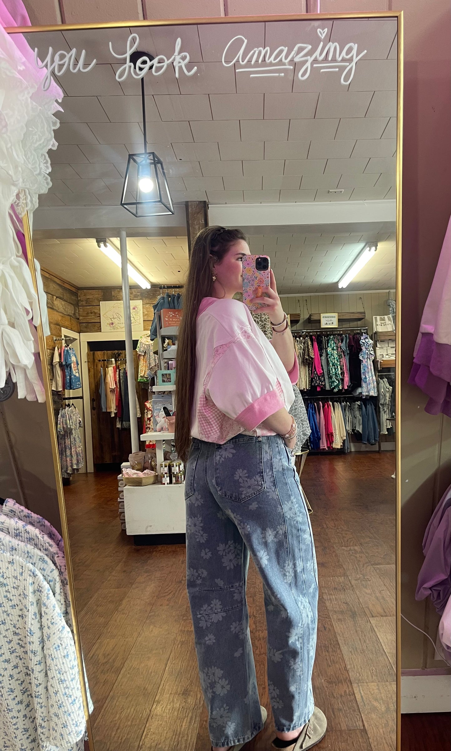 Fancy Floral Denim Barrel Jeans