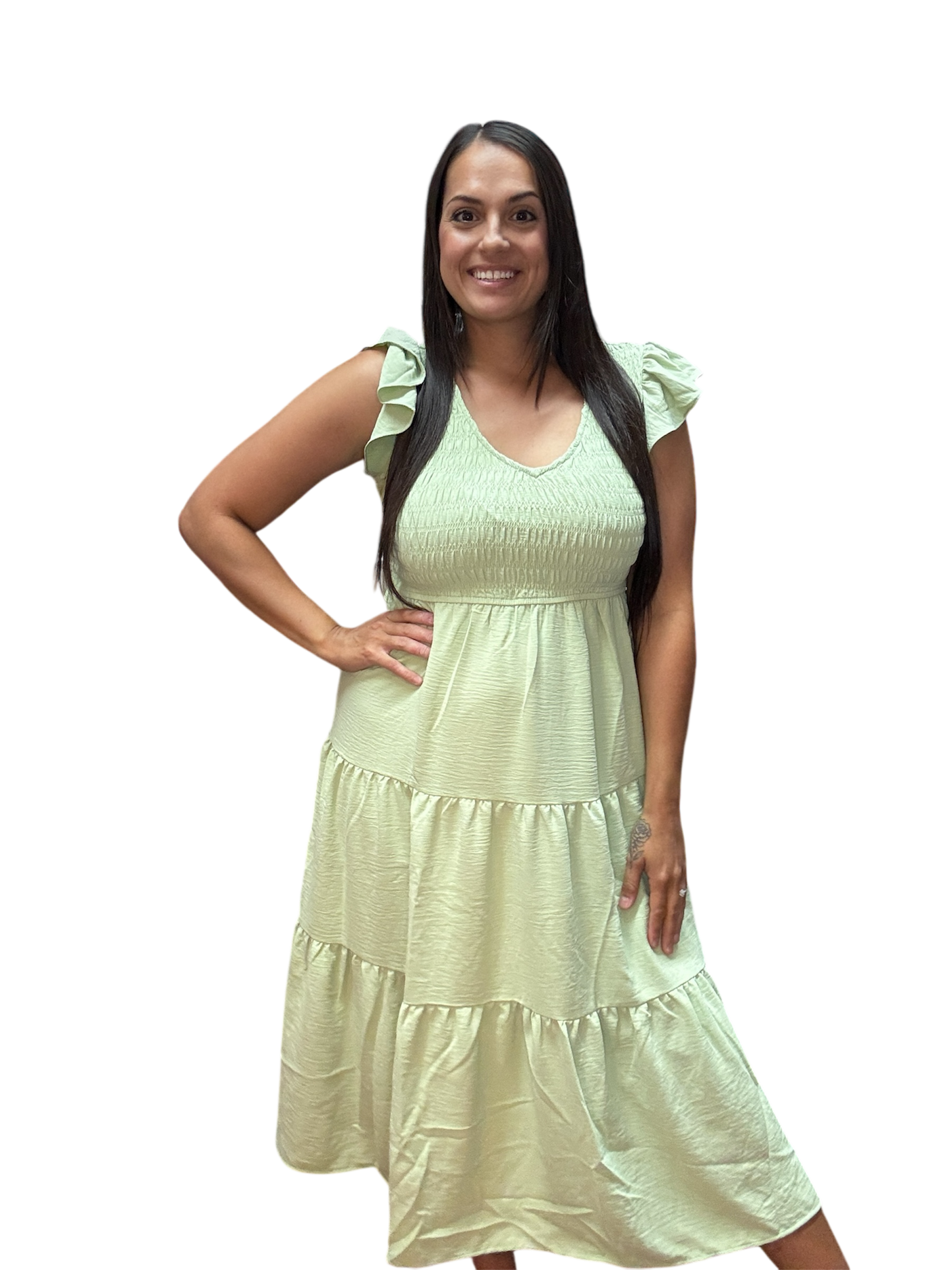 Flutter Sleeve Midi in Sage