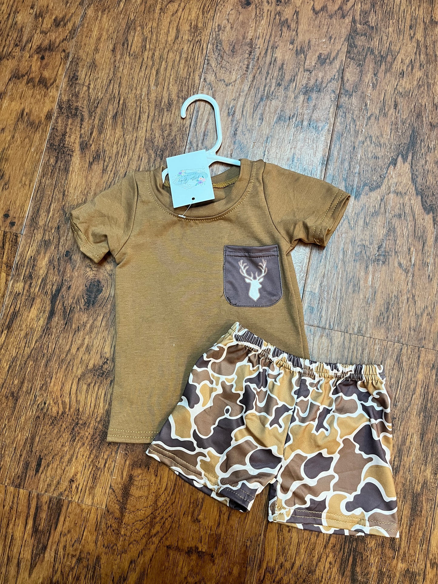 Deer Print Camo Shorts Set