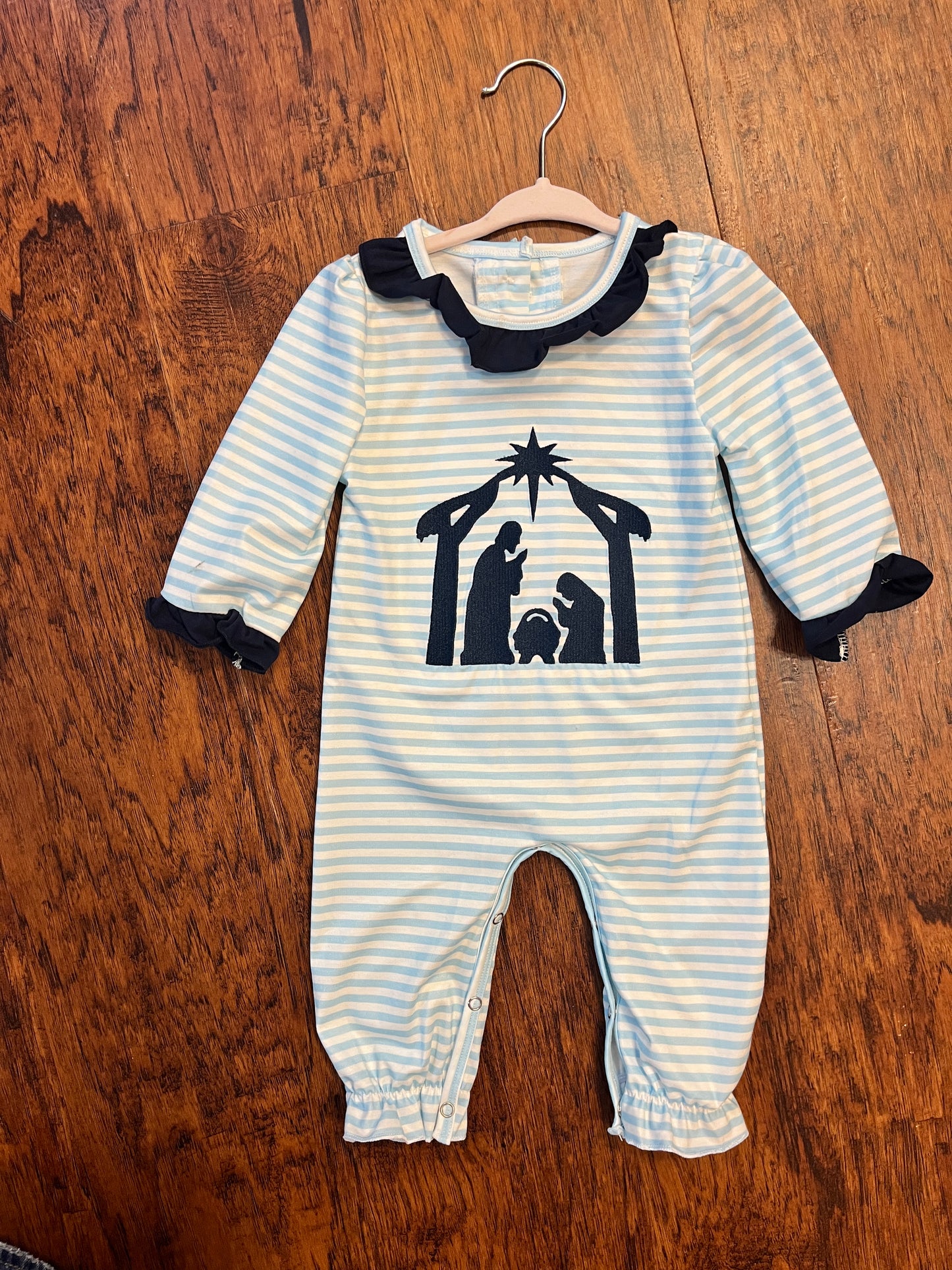 Blue Stripe Nativity Romper