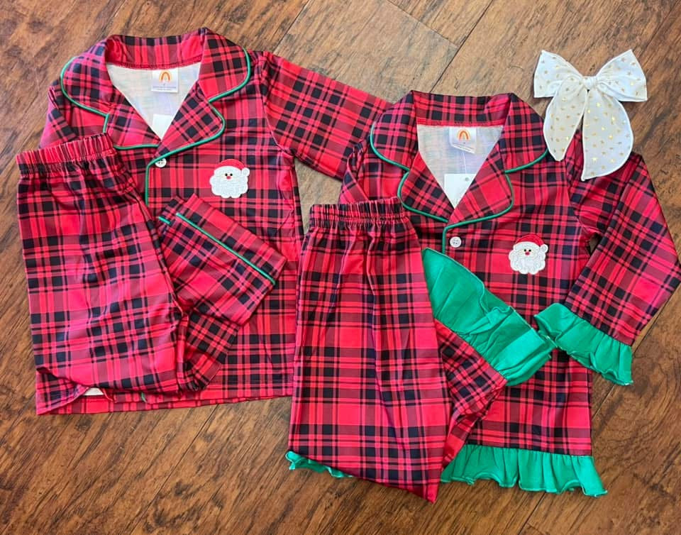 Premium Red Plaid Santa girl Pajama set